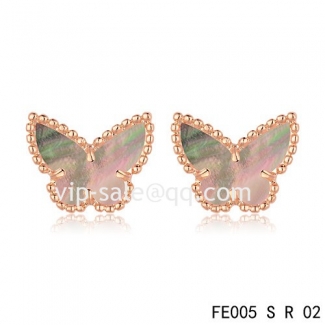 Replica Van Cleef & Arpels Butterflies Earrings Pink Gold,Brown Mother-Of-Pearl